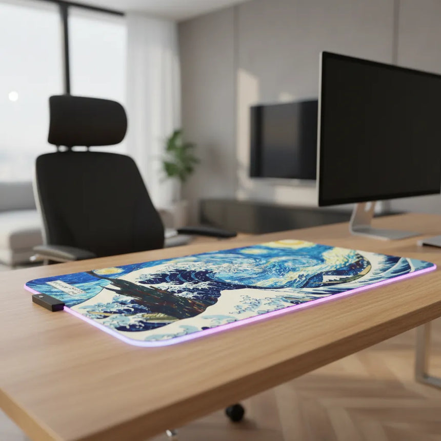 Tapis de Souris XXL RGB - Fusion Artistique : La Grande Vague Étoilée