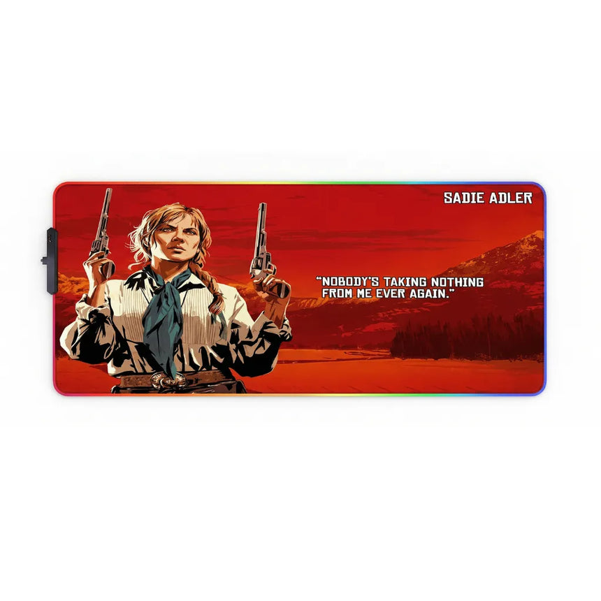 Tapis de Souris XXL RGB Red Dead Redemption Sadie Adler (900x400mm) - Gaming LED - PopMyPad