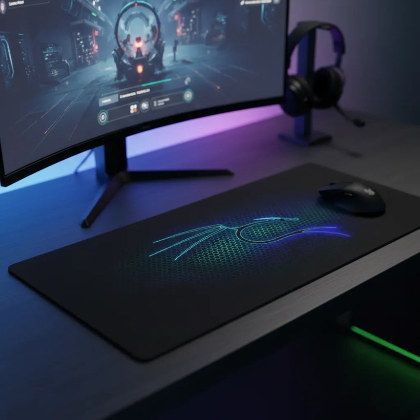 Tapis de souris Gaming - Dragon Cybernétique & Hexagones Néon