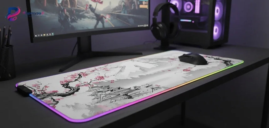 Tapis de souris Gaming RGB - Design Japonais Traditionnel Mont Fuji & Sakura