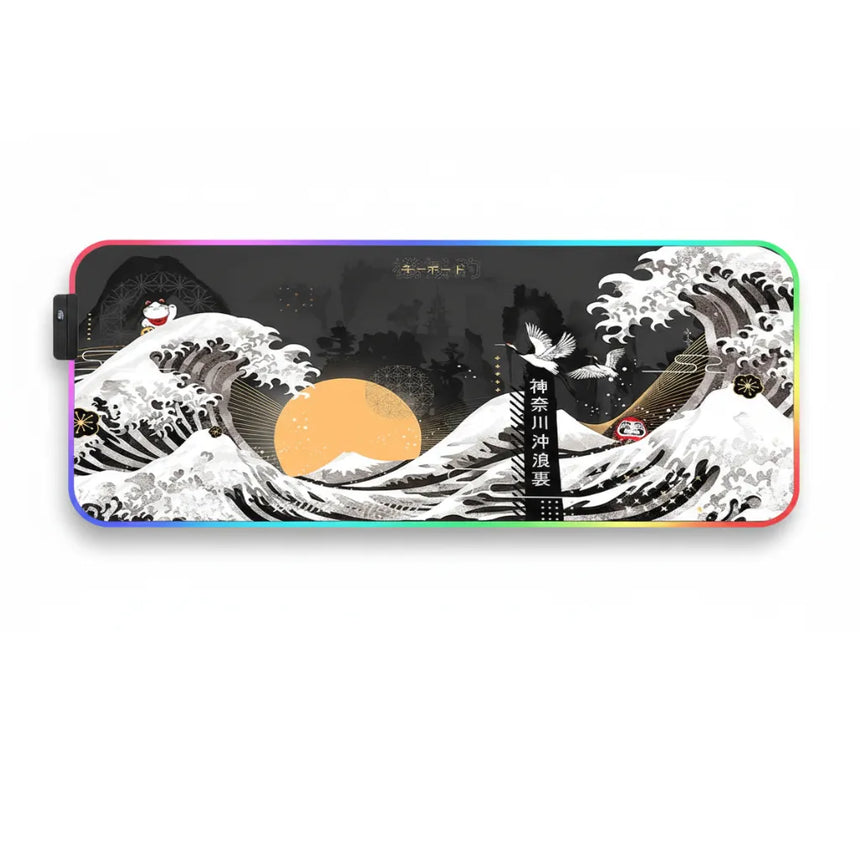 Tapis de souris Gaming RGB - Édition Folklore Japonais & Grande Vague