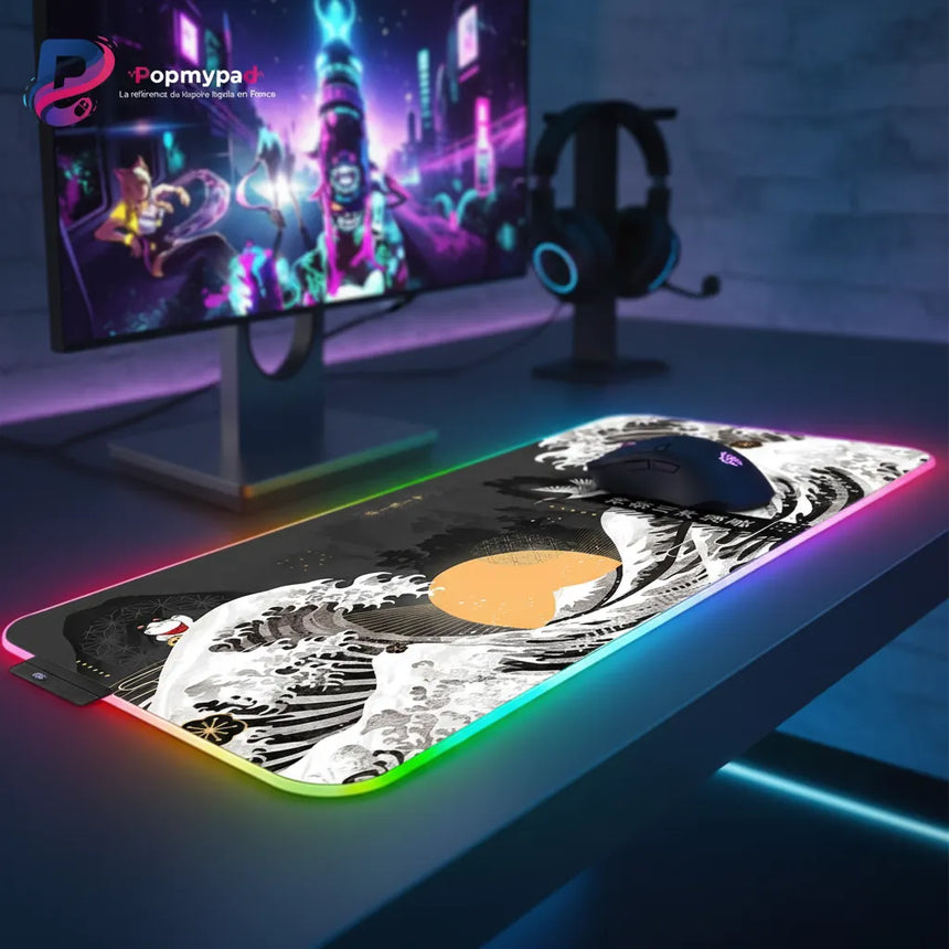 Tapis de souris Gaming RGB - Édition Folklore Japonais & Grande Vague