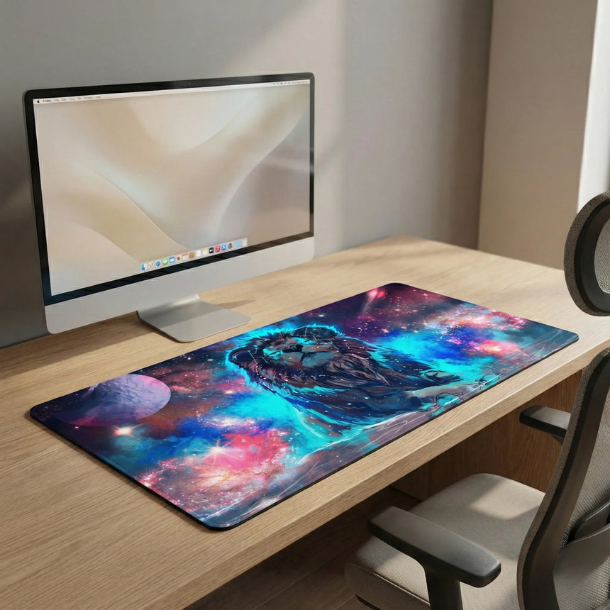 Tapis de souris Gaming XL - Lion Cosmique & Nébuleuse Stellaire