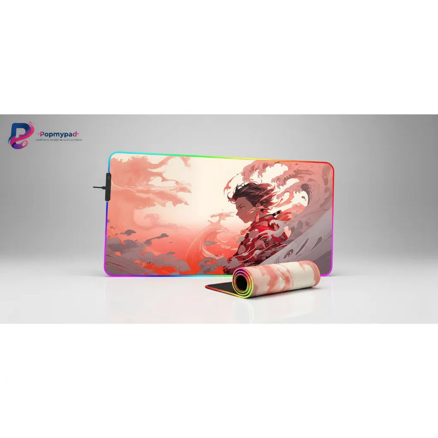 Tapis de souris Gaming XXL Demon Slayer - Édition RGB Souffle Solaire