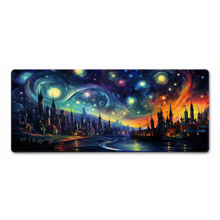 Tapis de souris Gaming & Bureau - Design Artistique "Cité Onirique Étoilée"