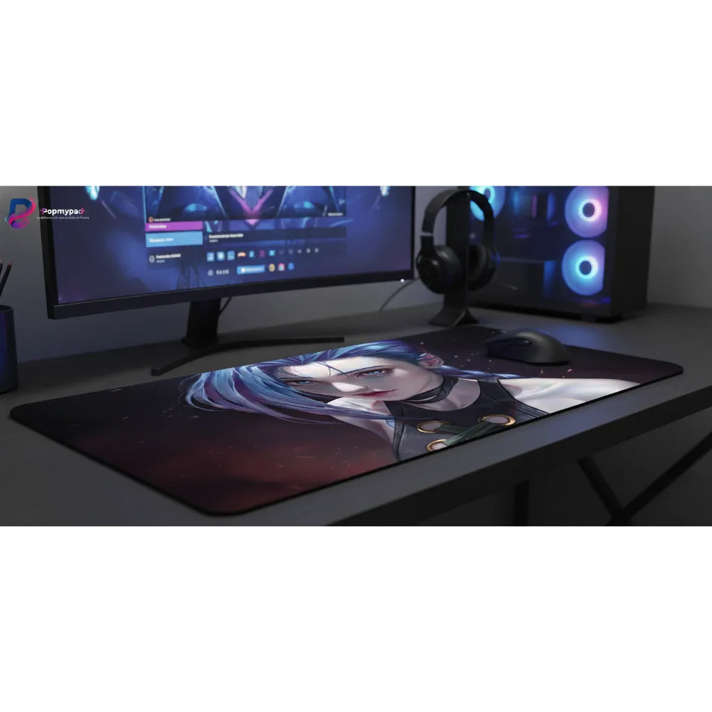 Tapis de souris Jinx Libérez la Puissance d'Arcane sur votre Bureau sur un bureau informatique moderne.