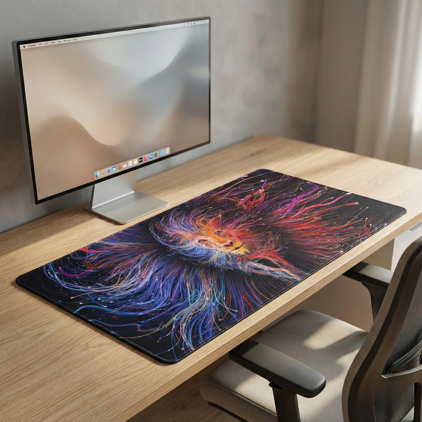 Tapis de souris Lion Luminescent - Édition Artistique Light Painting