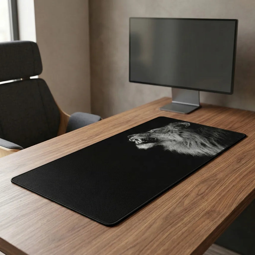 Tapis de souris Lion Noir et Blanc - Portrait Majestueux & Format XXL