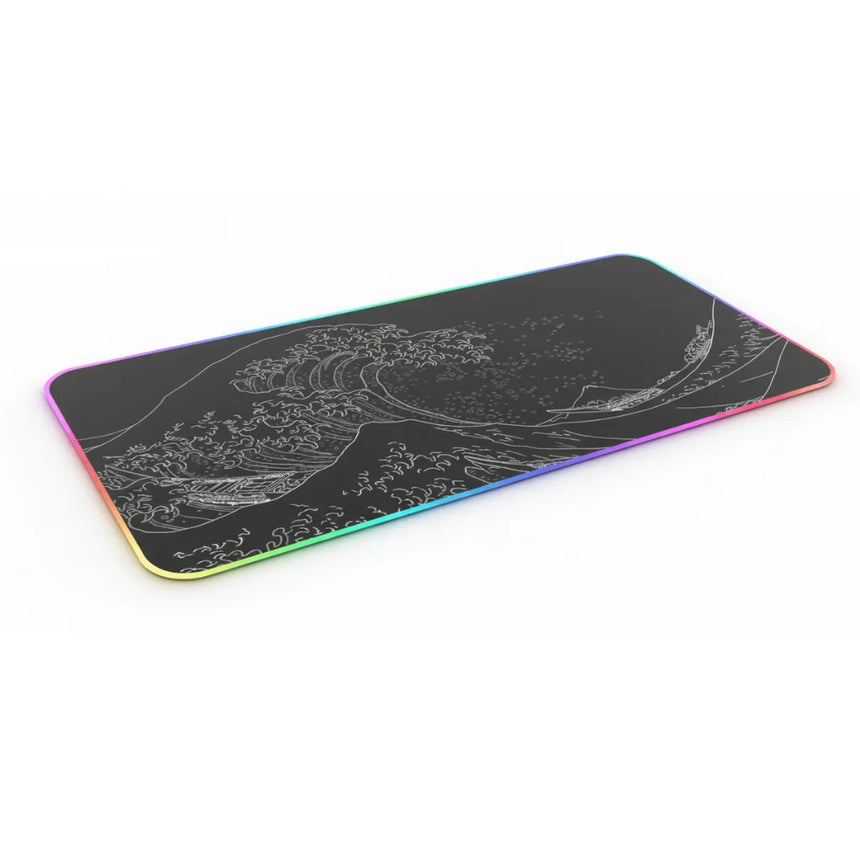 Tapis de souris RGB "Grande Vague" – Design Japonais Minimaliste Noir & Blanc