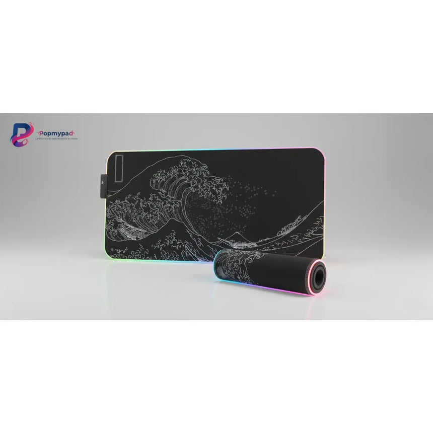 Tapis de souris RGB "Grande Vague" – Design Japonais Minimaliste Noir & Blanc