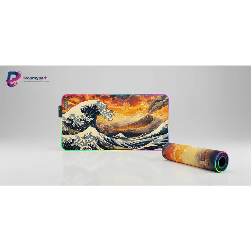 Tapis de souris RGB "Vague de Feu" – Édition Japon Traditionnel & Volcan