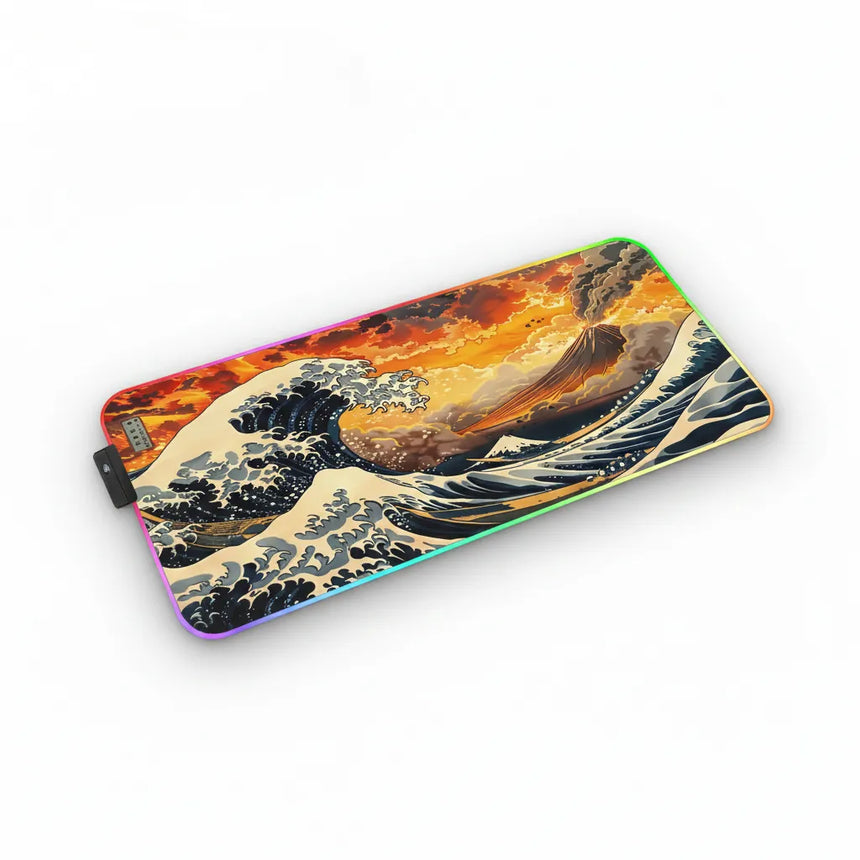 Tapis de souris RGB "Vague de Feu" – Édition Japon Traditionnel & Volcan
