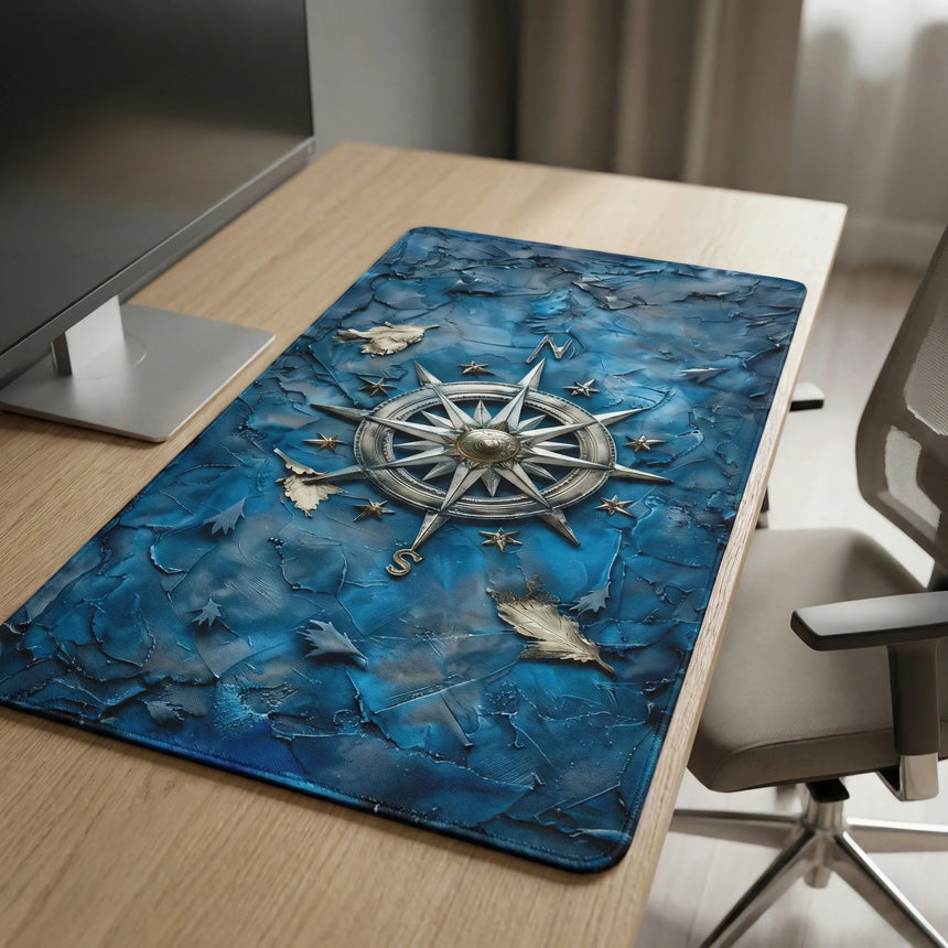 Tapis de souris Nautique XL - L'Odyssée Boréale (Rose des Vents & Bleu Abyssal)