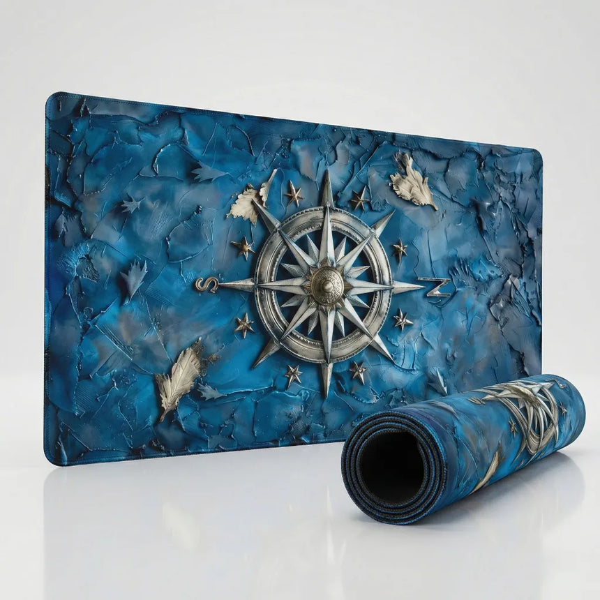 Tapis de souris Nautique XL - L'Odyssée Boréale (Rose des Vents & Bleu Abyssal)