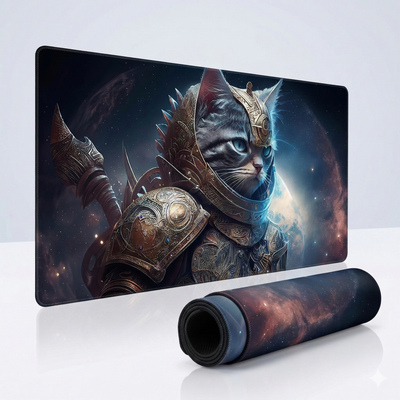 Tapis de souris XXL - Chat Guerrier Cosmique : Édition Gardien de l'Espace