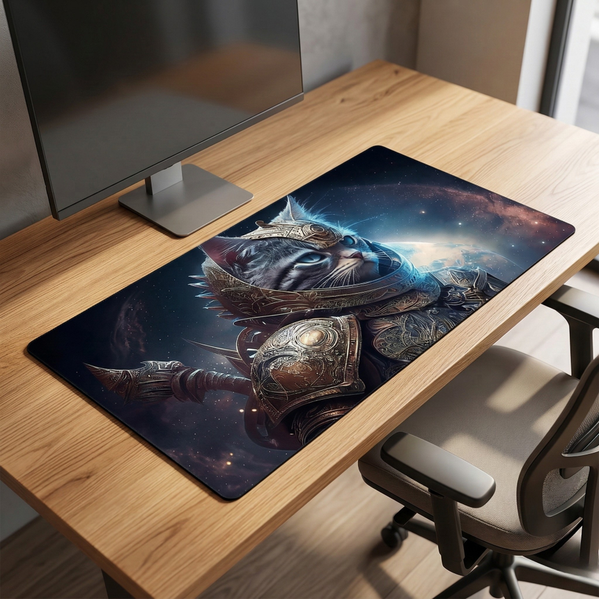 Tapis de souris XXL - Chat Guerrier Cosmique : Édition Gardien de l'Espace