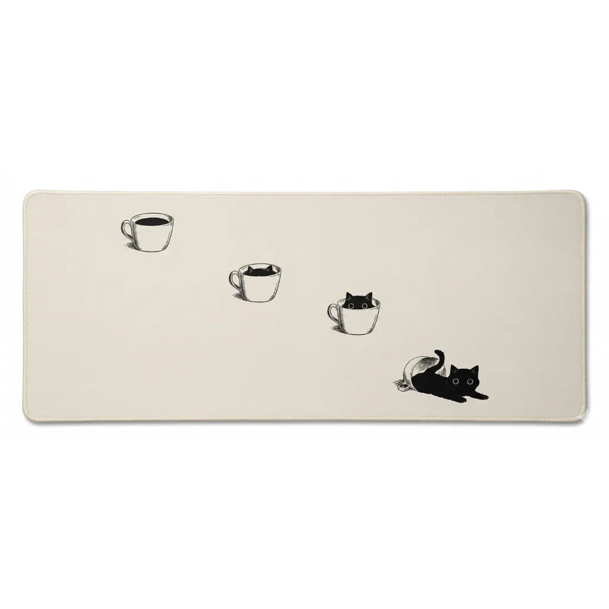 Tapis de souris XXL - Design Chat & Café Minimaliste - Édition "L'Éveil Félin"