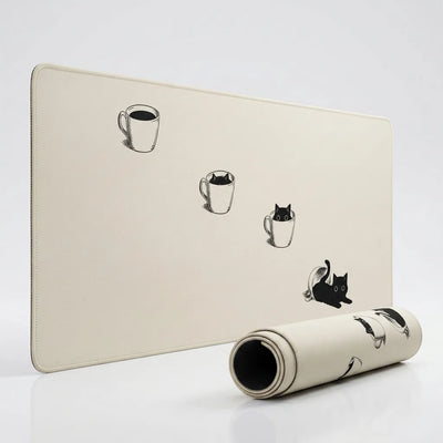 Tapis de souris XXL - Design Chat & Café Minimaliste - Édition "L'Éveil Félin"