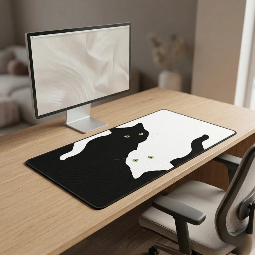 Tapis de souris XXL - Design Chats Noir et Blanc "Yin-Yang"