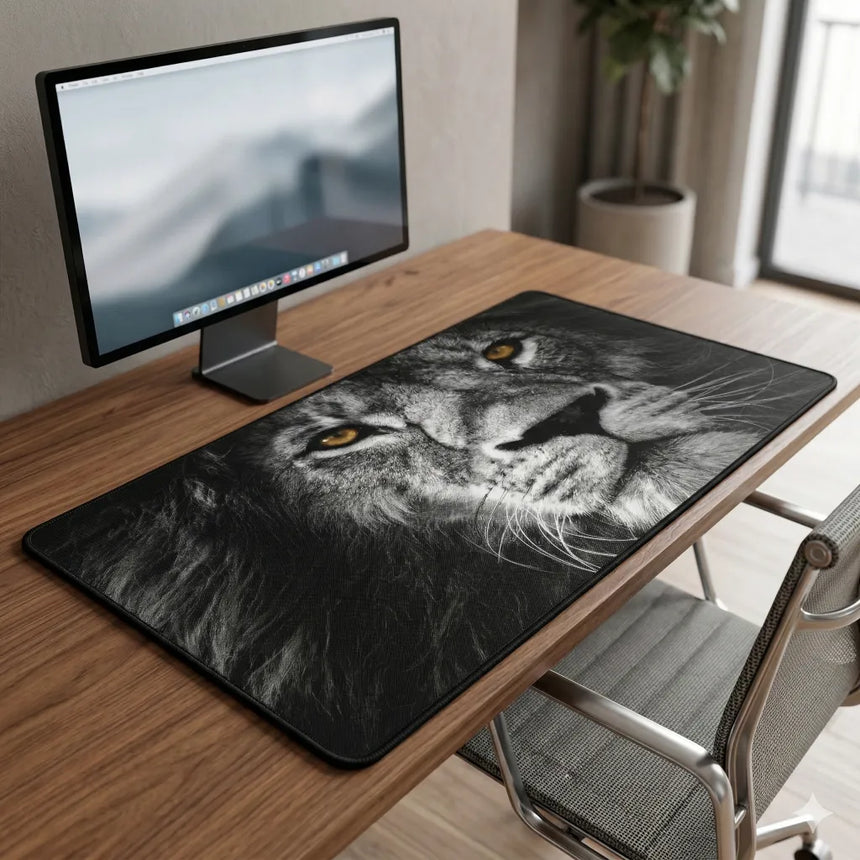 Tapis de souris XXL - Édition "Regard du Lion" (Noir et Blanc)