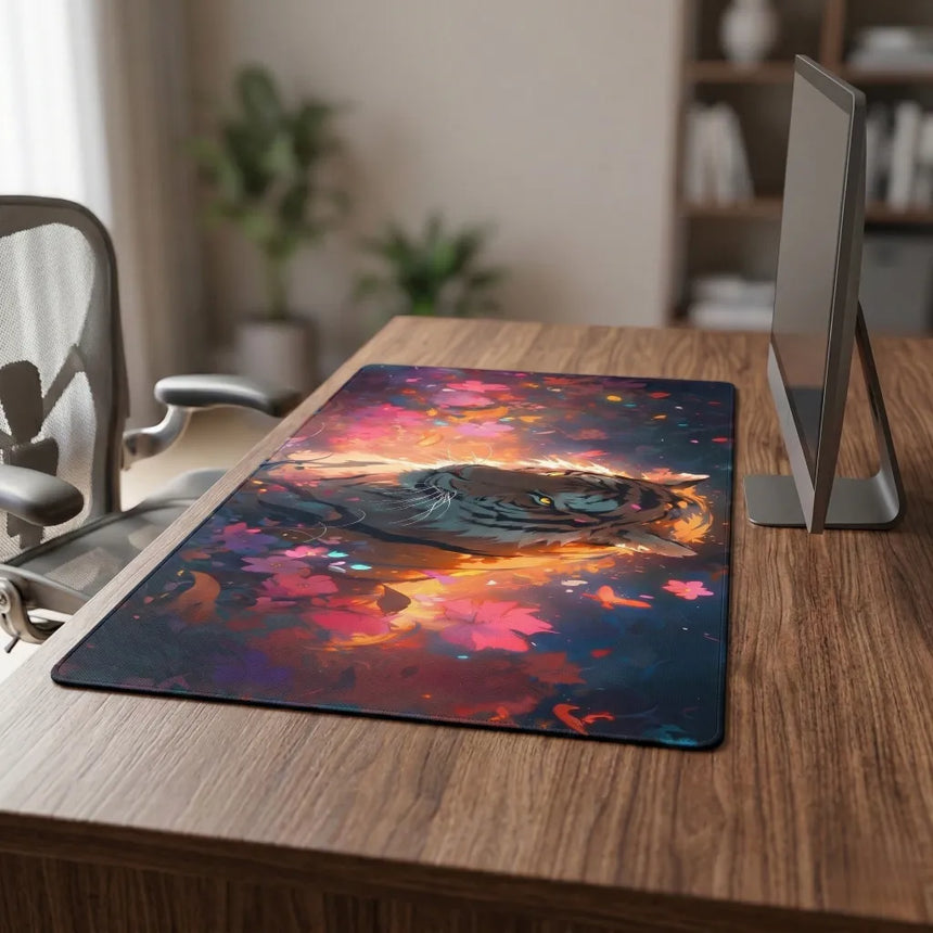 Tapis de souris XXL - Édition Tigre Floral & Lumière Onirique