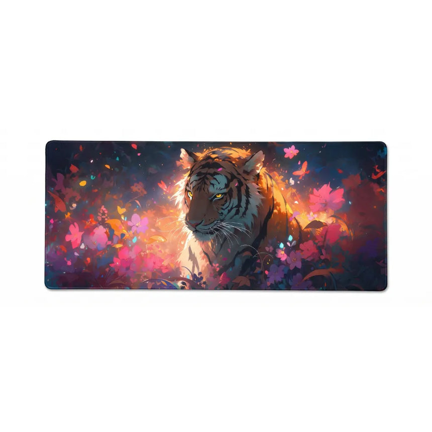 Tapis de souris XXL - Édition Tigre Floral & Lumière Onirique