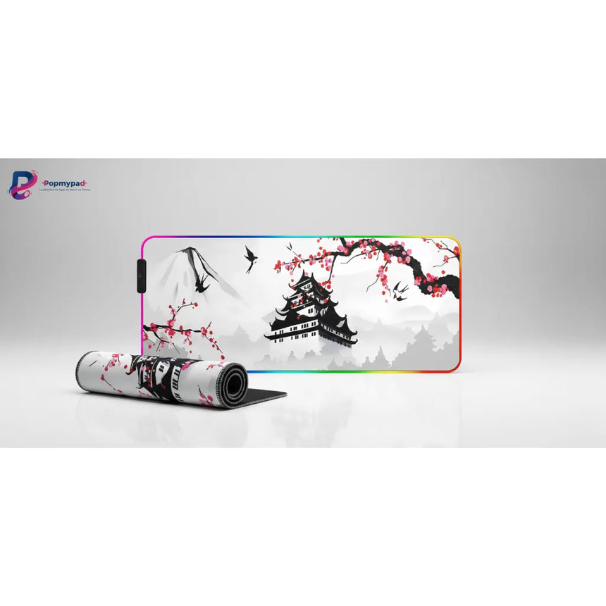 Tapis de souris XXL Japon - Design Mont Fuji & Sakura avec Bordure RGB