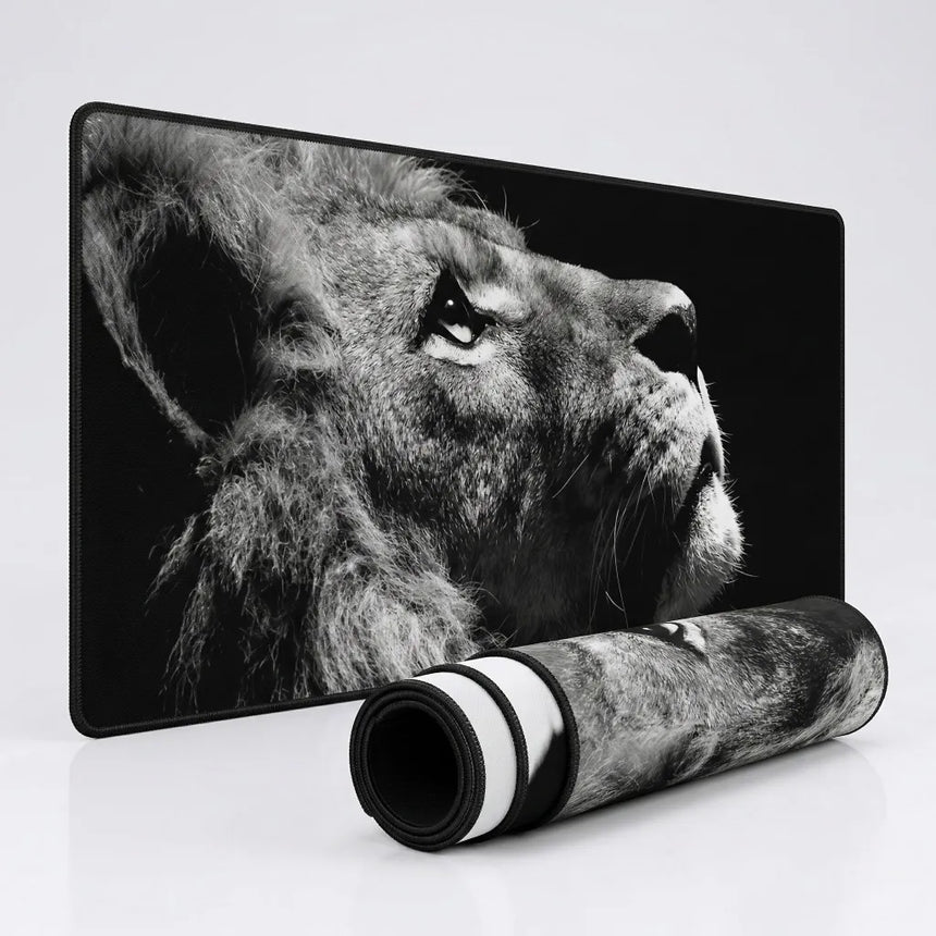 Tapis de souris XXL Lion Majestic - Design Noir et Blanc Premium