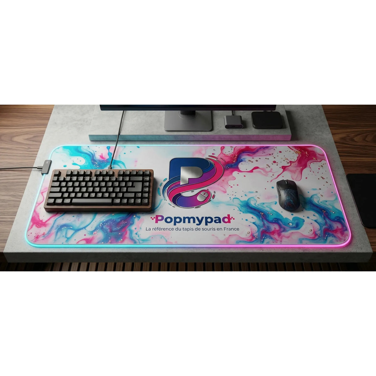 Tapis de souris RGB LED rétroéclairé sur un setup gaming