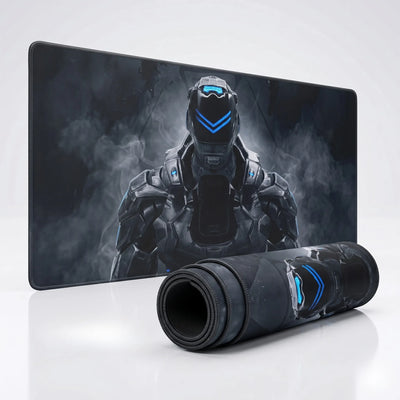 PopMyPad - Tapis de Souris Gamer Performance - XXL Deskmat - Cyborg Noir et Bleu Néon