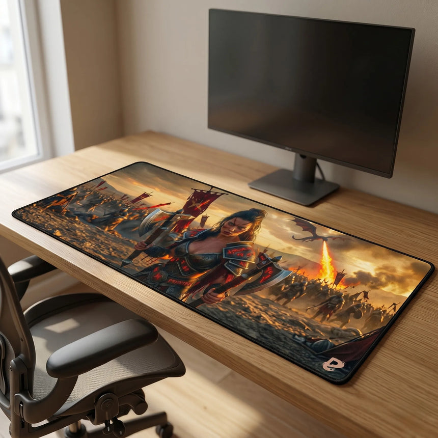 PopMyPad - Tapis de Souris XXL - Guerrière Fantasy et Dragon Runique
