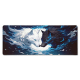 PopMyPad Tapis de Souris Gamer Deskmat XL/XXL - Duo de Loups Yin Yang (Noir, Blanc & Bleu)