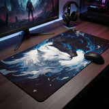 PopMyPad Tapis de Souris Gamer Deskmat XL/XXL - Duo de Loups Yin Yang (Noir, Blanc & Bleu)