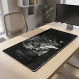 PopMyPad Tapis de Souris Gamer Deskmat XL/XXL - Loup Alpha Yeux Jaunes (Noir et Blanc)