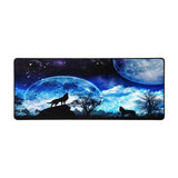 PopMyPad Tapis de Souris Gamer Deskmat XXL - Loups Hurlant à la Lune Bleue & Galaxie
