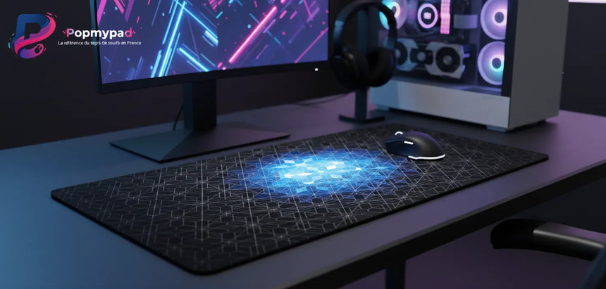 Tapis de Souris Design Géométrique Fractal - Éclat Bleu Néon & Précision Gaming