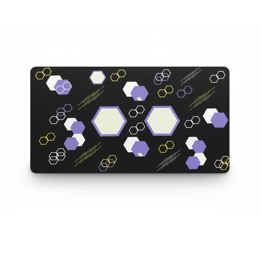 Tapis de Souris Design "Odyssée Géométrique" - Hexagones Violet & Néon XXL