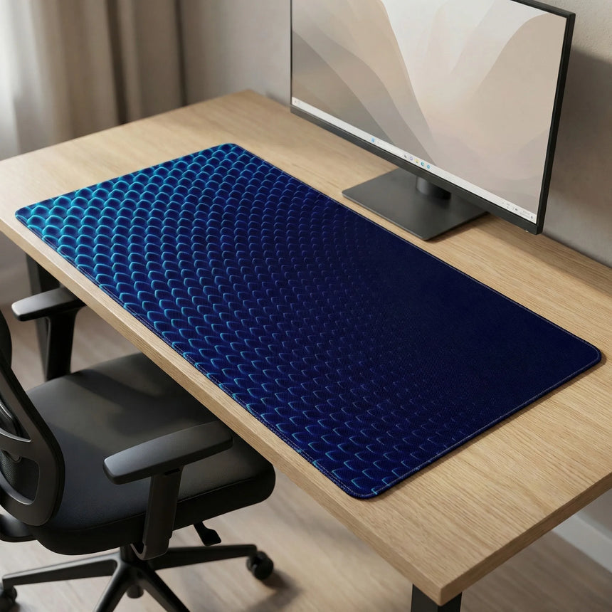 Tapis de Souris Design Polygone 3D - Bleu Abyssal & Cyan Électrique