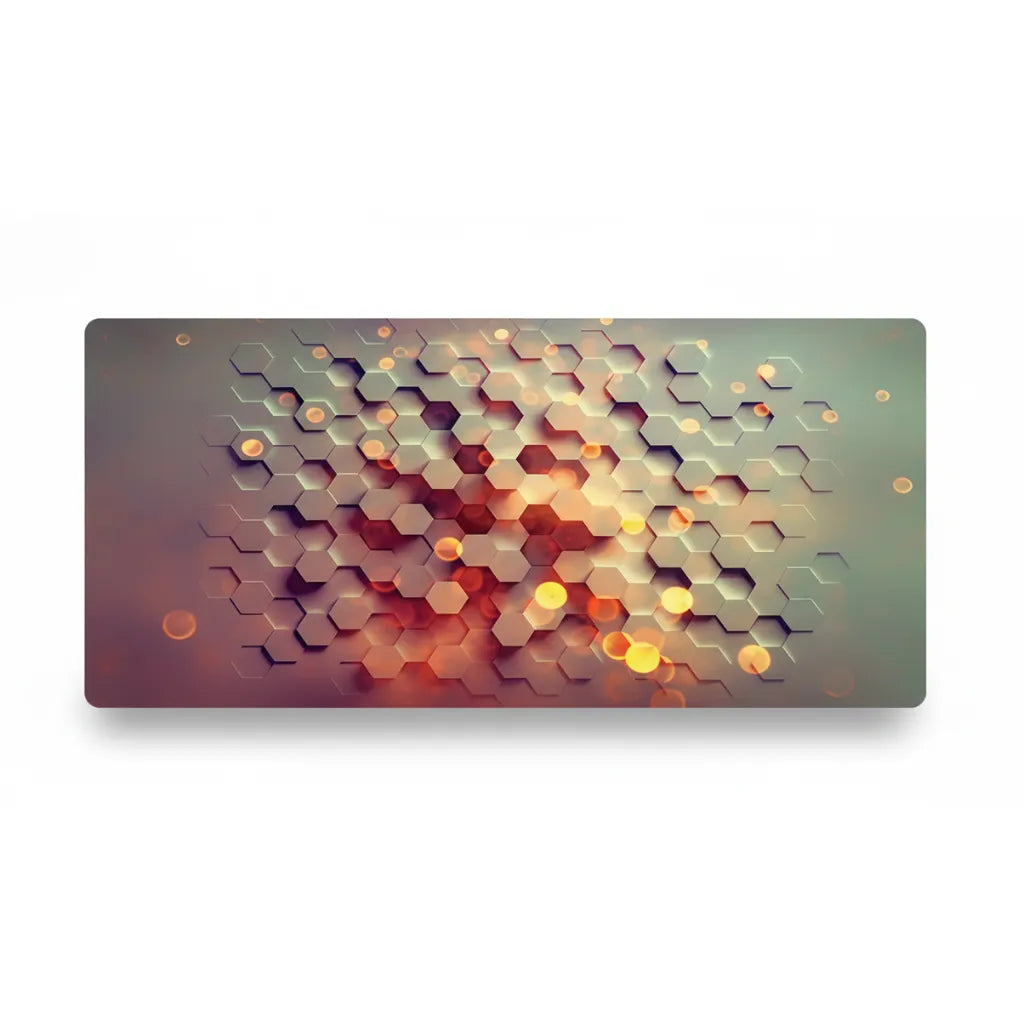 Tapis de Souris Design — Architecture Hexagonale & Éclat Ambré 3D