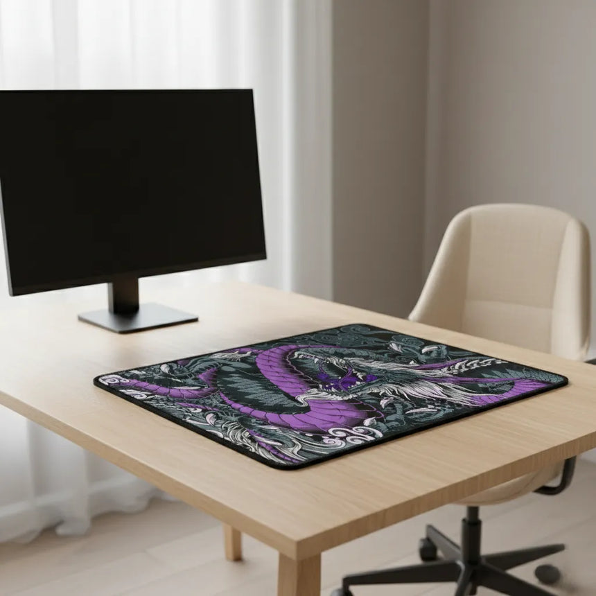 Tapis de Souris Gamer Dragon Japonais - Violet & Noir - Édition Mythologique XXL