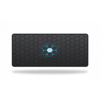 Tapis de Souris Gamer XXL - Design Hexagone 3D & Noyau Luminescent Cyan