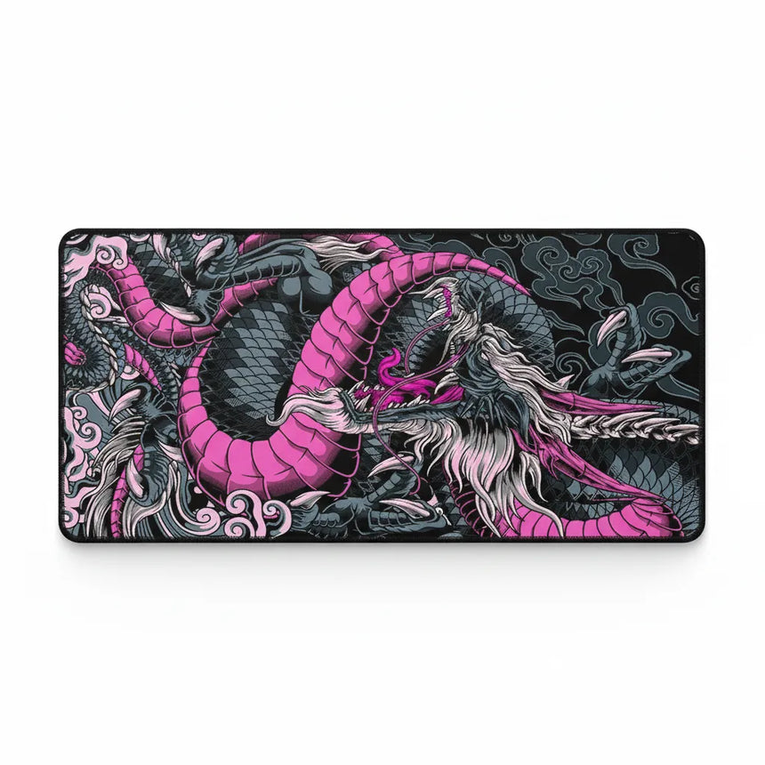 Tapis de Souris Gaming Dragon Néon Rose & Noir - XXL