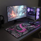 Tapis de Souris Gaming Dragon Néon Rose & Noir - XXL
