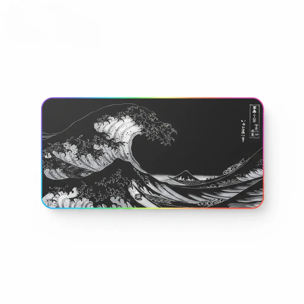 Tapis de Souris Gaming "Grande Vague" – Design Japonais Monochrome Premium