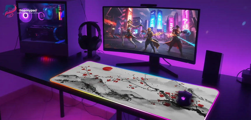 Tapis de Souris Gaming RGB - Estampe Japonaise "Sakura & Soleil Levant"