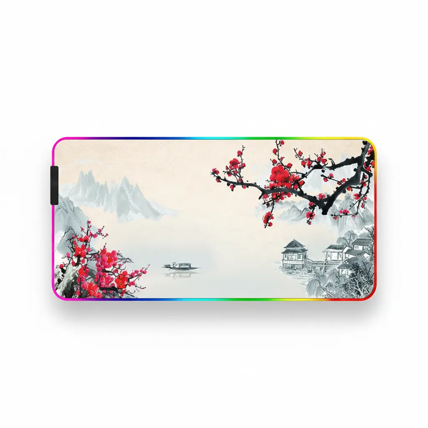 Tapis de Souris Gaming RGB - Estampe Japonaise Sérénité des Cerisiers XXL