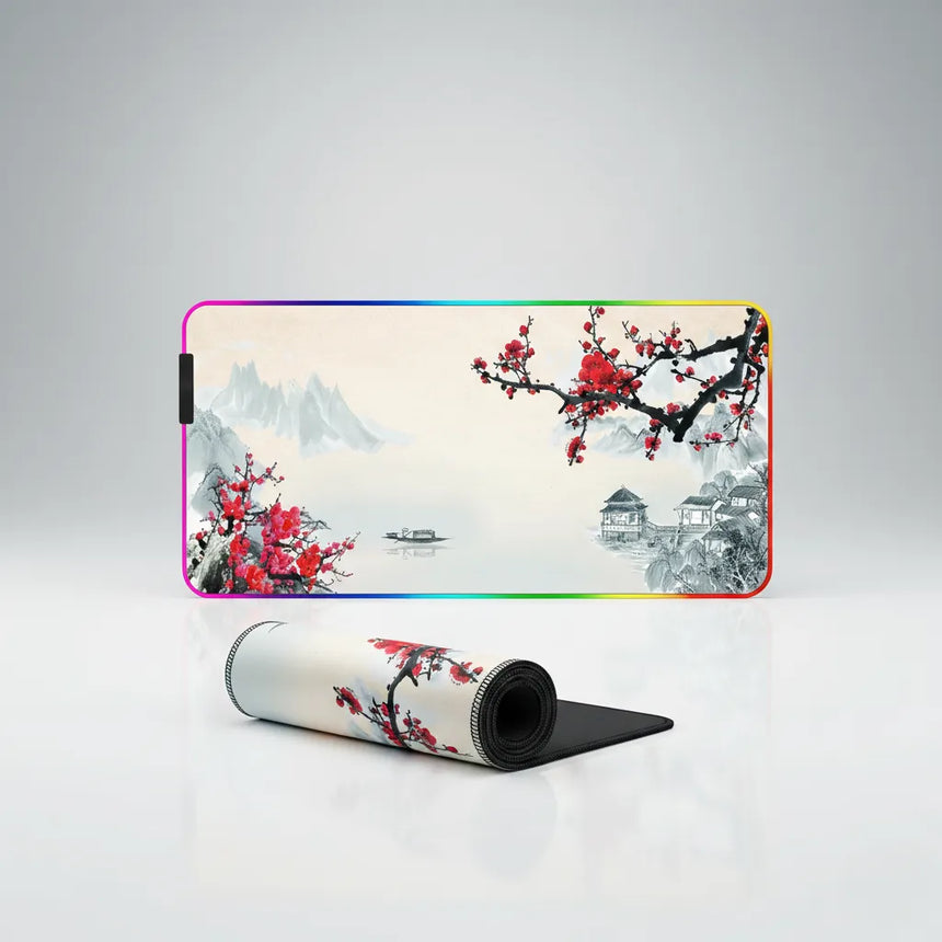 Tapis de Souris Gaming RGB - Estampe Japonaise Sérénité des Cerisiers XXL