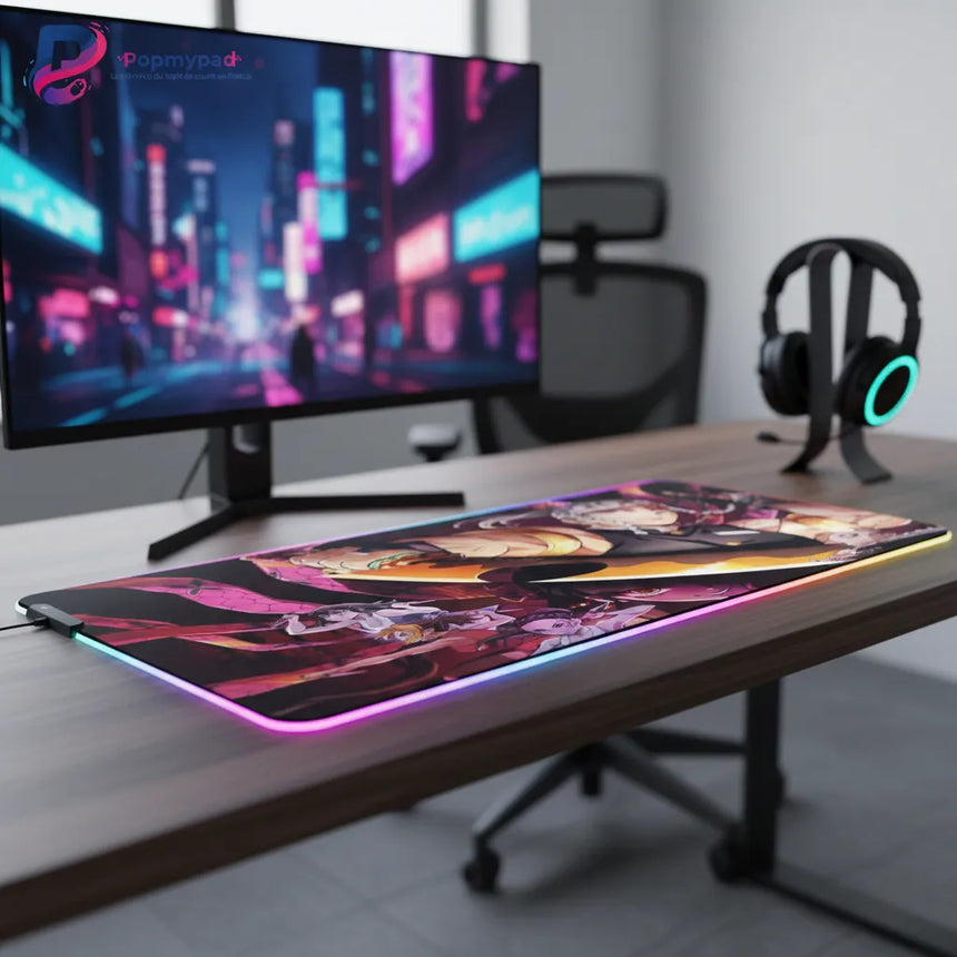 Tapis de Souris Gaming RGB Demon Slayer - Édition Tengen Uzui & Tanjiro - XXL