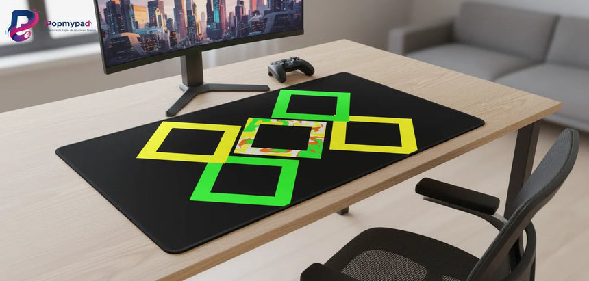 Tapis de Souris Gaming XXL - Design Géométrique Néon & Camo Artistique