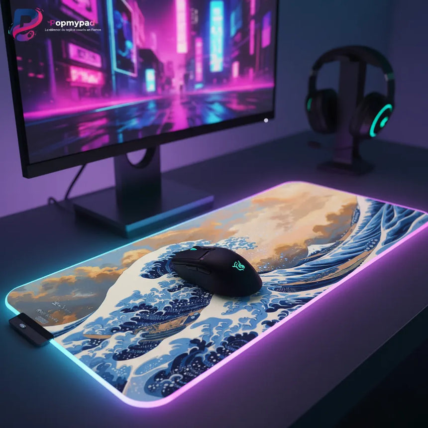 Tapis de Souris Gaming XXL - Grande Vague de Kanagawa RGB